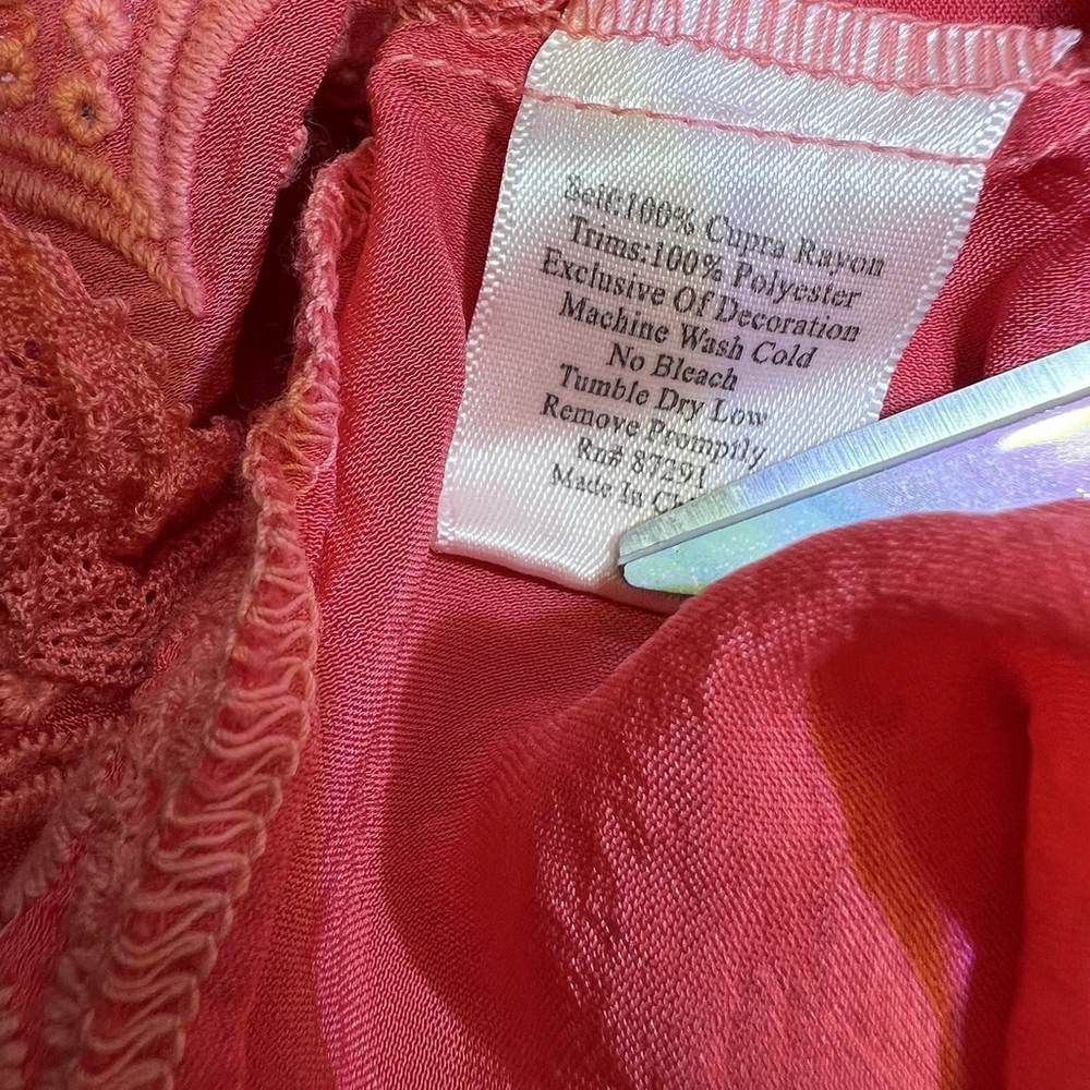 Johnny Was Women’s Embroidered Floral Blouse Coral Short Sleeves M Semi-Sheer - Picture 10 of 12